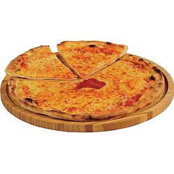Foto van Bamboe houten pizza serveerplank 32 cm - serveerplanken/snijplanken - pizza snijplank - pizzabord