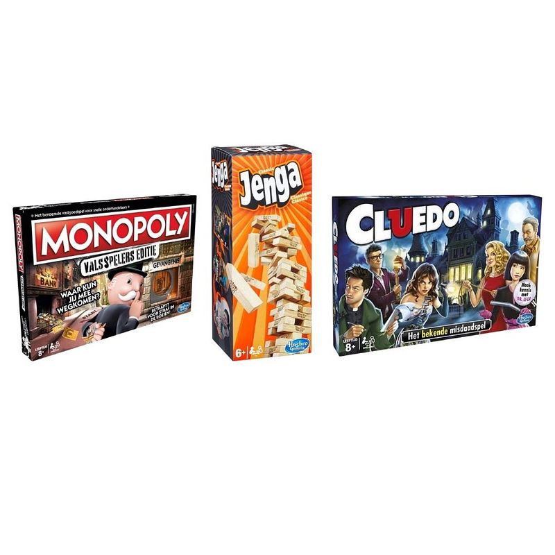 Foto van Spellenbundel - 3 stuks - monopoly valsspelerseditie & jenga & cluedo