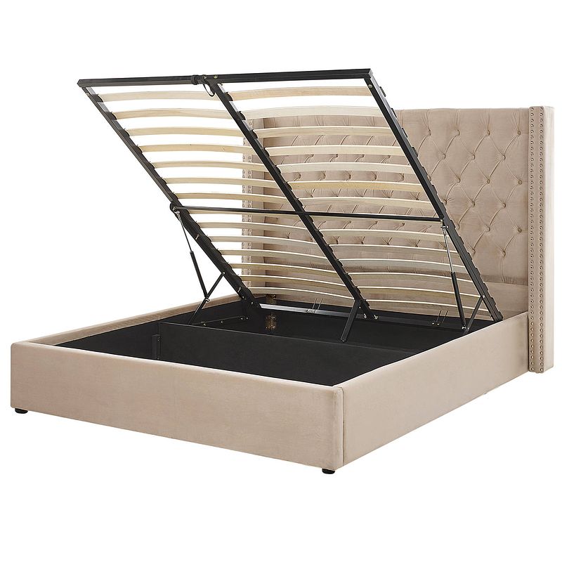 Foto van Beliani lubbon - tweepersoonsbed-beige-fluweel