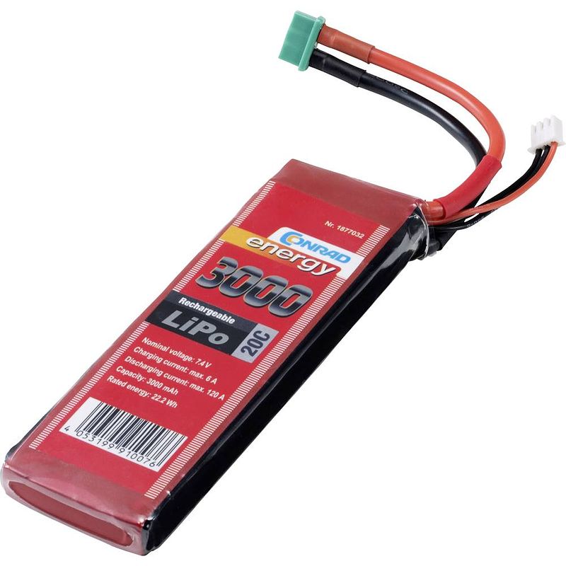 Foto van Conrad energy lipo accupack 7.4 v 3000 mah aantal cellen: 2 20 c softcase mpx