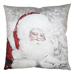 Foto van Haes deco - kerst kussenhoes 45x45 cm - wit - collectie: santa red - sierkussen, kussenhoes