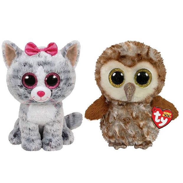 Foto van Ty - knuffel - beanie buddy - kiki cat & percy owl