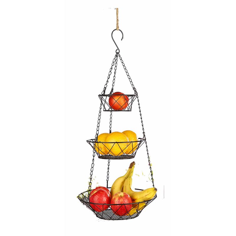 Foto van Metalen hang etagere / fruitetagere met 3 ronde manden 67 cm - etageres