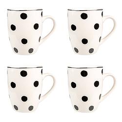 Foto van Haes deco - mokken set van 4 - 12x8x10 cm / 350 ml - met zwarte stippen - big dots