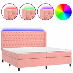 Foto van Vidaxl boxspring met matras en led fluweel roze 200x200 cm