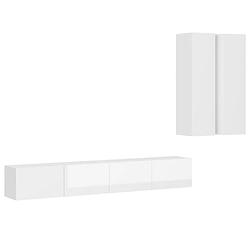 Foto van The living store televisiemeubelset tv wall unit - 30.5 x 30 x 110 cm - 100 x 30 x 30 cm - hoogglans wit