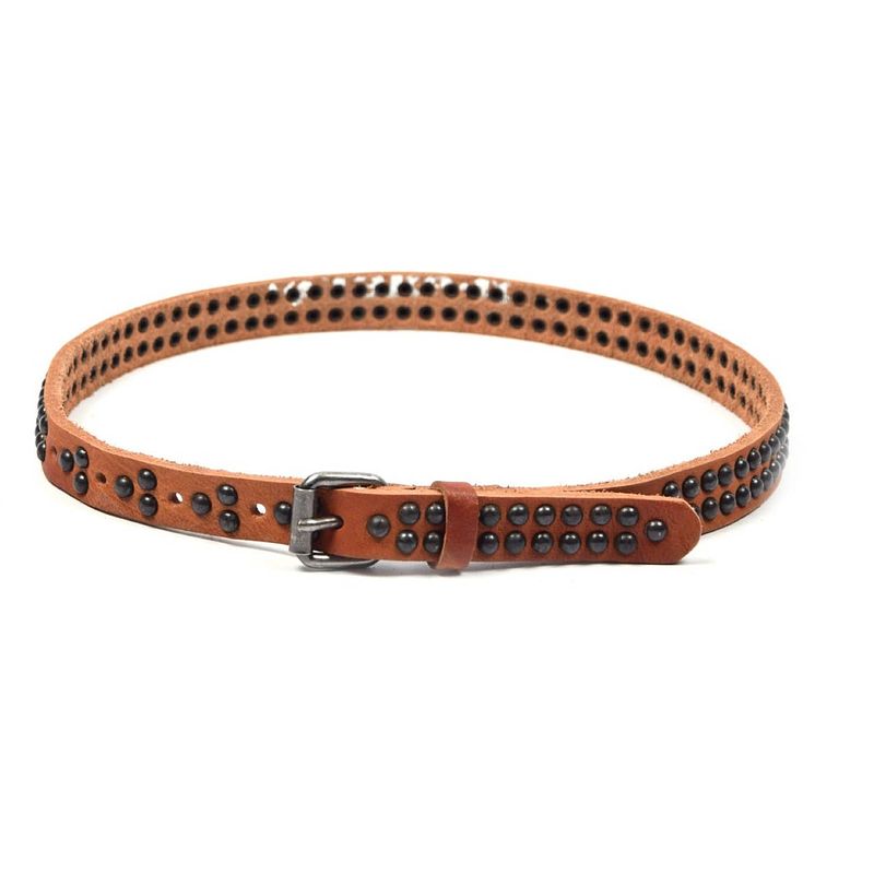 Foto van Riem met studs riemen - tan- 2 cm - unisex 100% leren - leder - riem maat 65