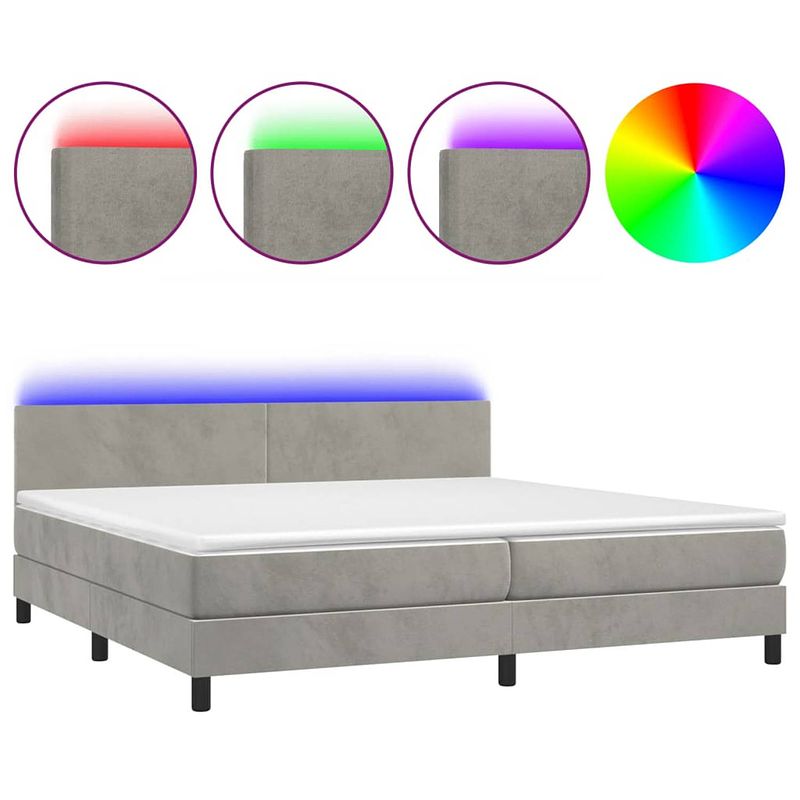 Foto van Vidaxl boxspring met matras en led fluweel lichtgrijs 200x200 cm