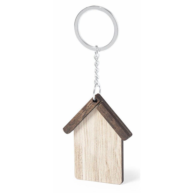 Foto van Sleutelhanger met huisje - hout - 5x6 cm - sleutelhangers