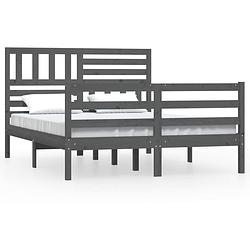 Foto van The living store bedframe grenenhout - grijs - 140 x 200 cm - hoogwaardig - stabiel