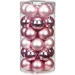 Foto van 30x stuks glazen kerstballen roze 6 cm glans en mat - kerstbal