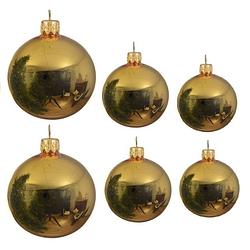 Foto van Glazen kerstballen pakket goud glans 16x stuks diverse maten - kerstbal