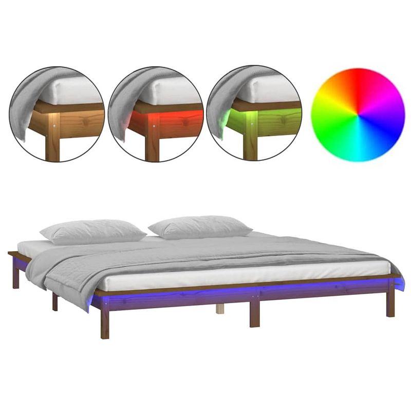 Foto van Vidaxl bedframe led massief hout honingbruin 160x200 cm