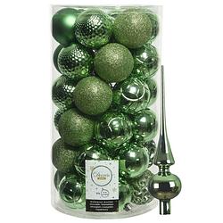 Foto van 37x stuks kunststof kerstballen 6 cm incl. glanzende glazen piek groen - kerstbal