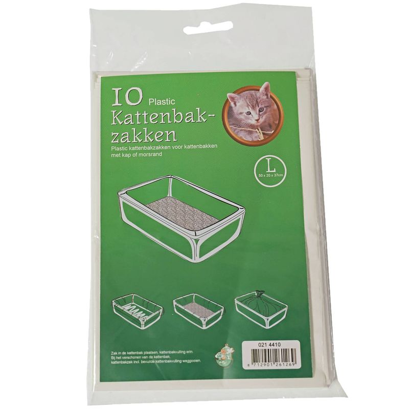 Foto van 10 x stuks plastic kattenbak afvalzakken wit 50 x 20 x 37 cm - kattenbakzakken - voorkomt vieze geuren