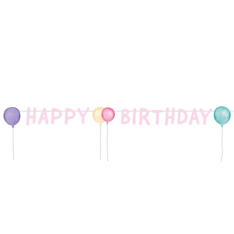 Foto van Amscan letterslinger happy birthday 1,5 m papier pastel