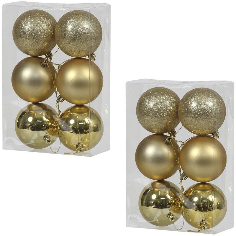 Foto van 12x gouden kunststof kerstballen 8 cm glans/mat/glitter - kerstbal