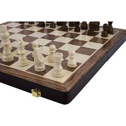 Foto van Schaakspel en backgammon spel - essenhout - bruin - opklapbaar - 38,5 x 38,5 cm
