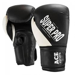 Foto van Super pro (kick)bokshandschoenen combat gear ace pu zwart maat 8oz