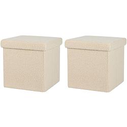 Foto van Urban living poef teddy box - 2x - hocker - opbergbox - beige - polyester/mdf - 38 x 38 cm - opvouwbaar - poefs