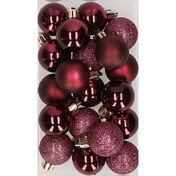 Foto van 20x stuks kunststof kerstballen aubergine paars 3 cm mat/glans/glitter - kerstbal