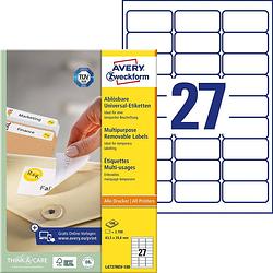 Foto van Avery-zweckform l4737rev-100 etiketten 63.5 x 29.6 mm papier wit 2700 stuk(s) weer verwijderbaar universele etiketten inkt, laser, kopie 100 vel din a4