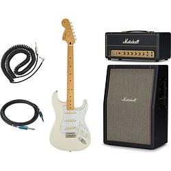 Foto van Fender jimi hendrix stratocaster olympic white mn + gigbag + marshall gitaarversterker