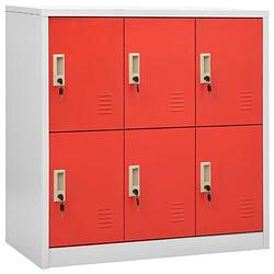 Foto van The living store lockerkast s opbergkast - 90 x 45 x 92.5 cm - staal - 6 lockers - lichtgrijs/rood