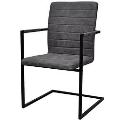 Foto van The living store zwevende eetkamerstoelen - grijs - 53 x 61 x 88.2 cm - pu-leren bekleding en stalen frame