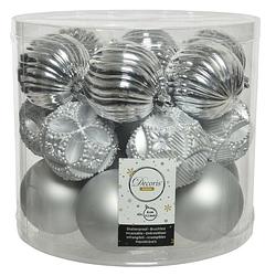 Foto van 40x stuks luxe kunststof kerstballen zilver mix 8 cm - kerstbal