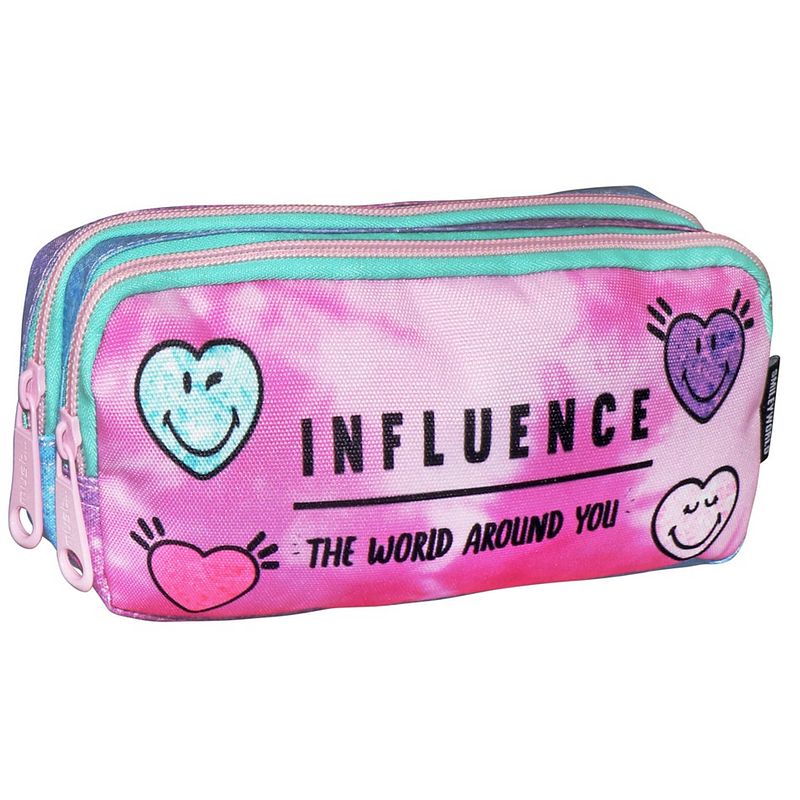 Foto van Smiley etui influence meisjes 21 x 9 cm polyester roze/blauw