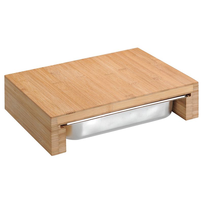 Foto van Bamboe houten snijplank 27 x 37 cm met gastronorm 1/2 opvangbak - snijplanken