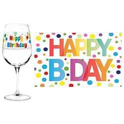 Foto van Happy birthday cadeau glas 40 jaar verjaardag en a5-size wenskaart - feest glas wijn