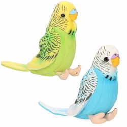 Foto van Pluche knuffel parkieten setje vogels blauw en groen 11 cm - vogel knuffels