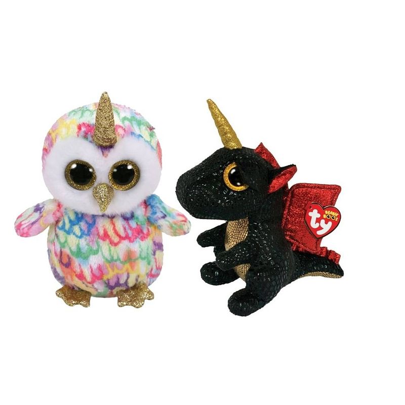 Foto van Ty - knuffel - beanie boo's - enchanted owl & grindal dragon