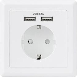 Foto van Basetech 1425527 inbouwstopcontact met usb ip20 wit