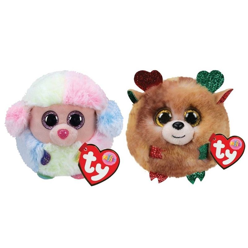 Foto van Ty - knuffel - teeny puffies - rainbow poodle & chistmas reindeer