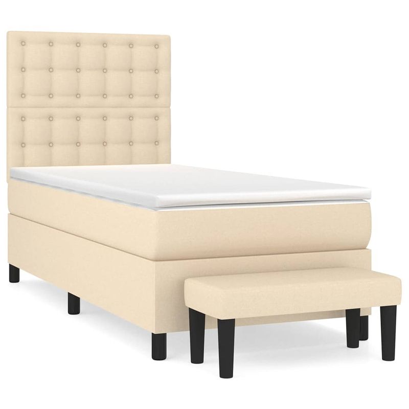 Foto van The living store boxspring bed - crème - 203 x 90 x 118/128 cm - verstelbaar hoofdbord - pocketvering matras -