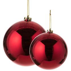 Foto van Grote kerstballen 2x stuks rood 15 en 20 cm kunststof - kerstbal