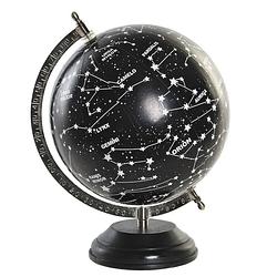 Foto van Decoratie wereldbol/globe sterrenhemel zwart op aluminium voet 28 x 22 cm - wereldbollen