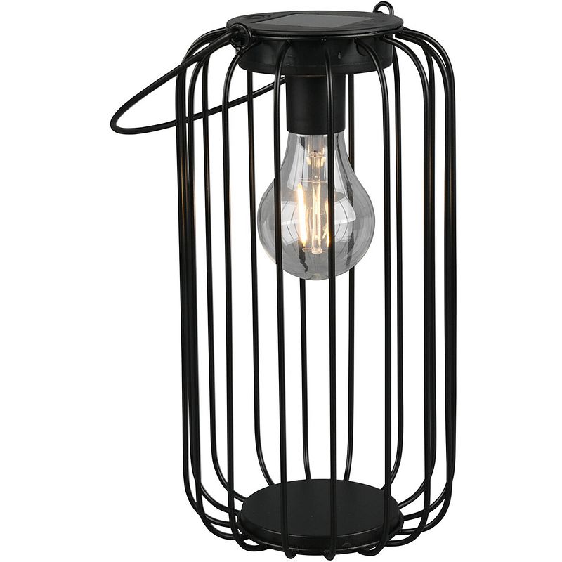 Foto van Led tafellamp met zonne-energie - trion wosle - dag en nacht sensor - spatwaterdicht ip44 - rond - mat zwart - aluminium