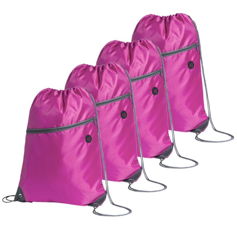 Foto van Sport gymtas/rugtas/draagtas - 4x - roze met rijgkoord 34 x 44 cm van polyester - gymtasje - zwemtasje