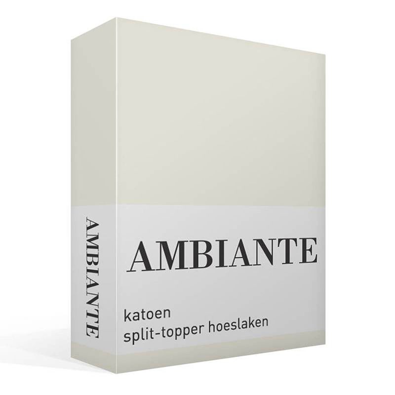 Foto van Ambiante percaline katoen split-topper hoeslaken - 100% percaline katoen - lits-jumeaux (200x200 cm) - off-white