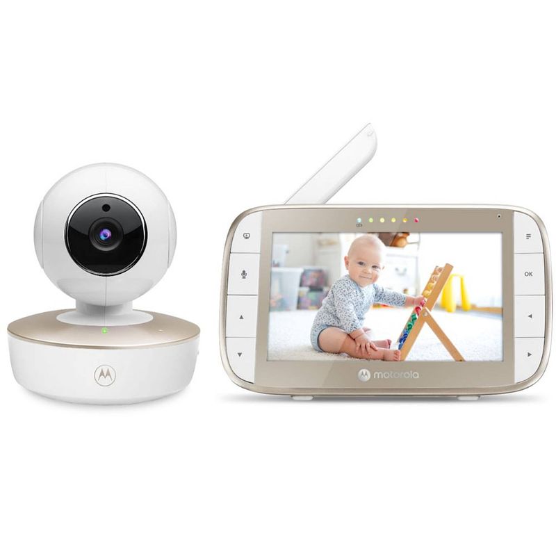 Foto van Motorola baby monitor vm50g 5"" - nachtvisie - temperatuurmeter - camera - 2000mah batterij - wit/ goud