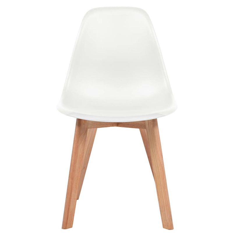 Foto van The living store eetkamerstoelen - set van 6 - wit - kunststof zitting - rubberhouten poten - 46.5 x 47.5 x 83 cm (b x