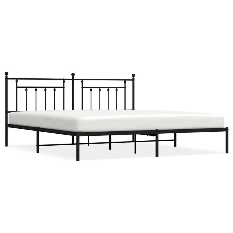 Foto van The living store bedframe met hoofdbord metaal zwart 200x200 cm - bed