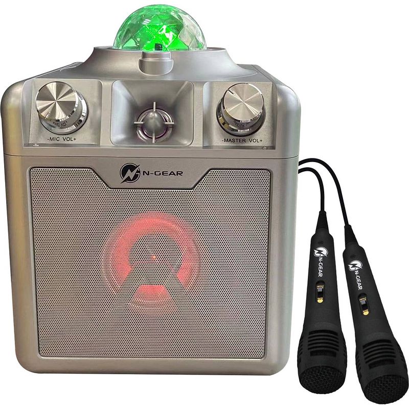 Foto van N-gear disco star 710 silver - draadloze karaoke bluetooth speaker - sterrenprojector - 2 microfoons