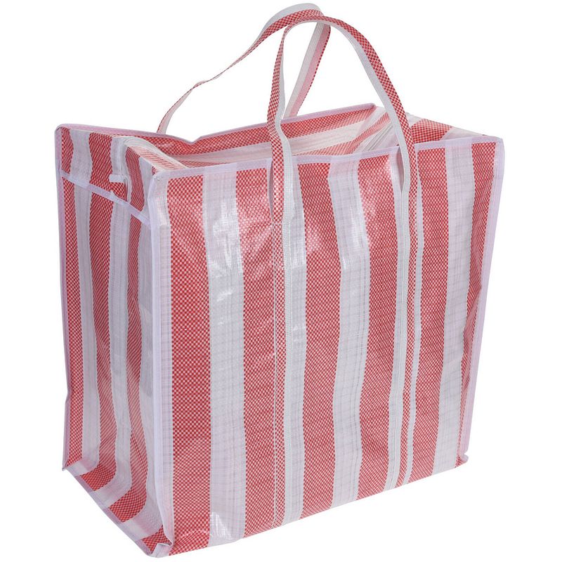 Foto van Wastas/boodschappentas/opbergtas wit/rood 55 x 55 x 30 cm - shoppers