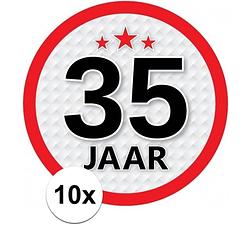 Foto van 10x 35 jaar leeftijd stickers rond 15 cm verjaardag versiering - feeststickers