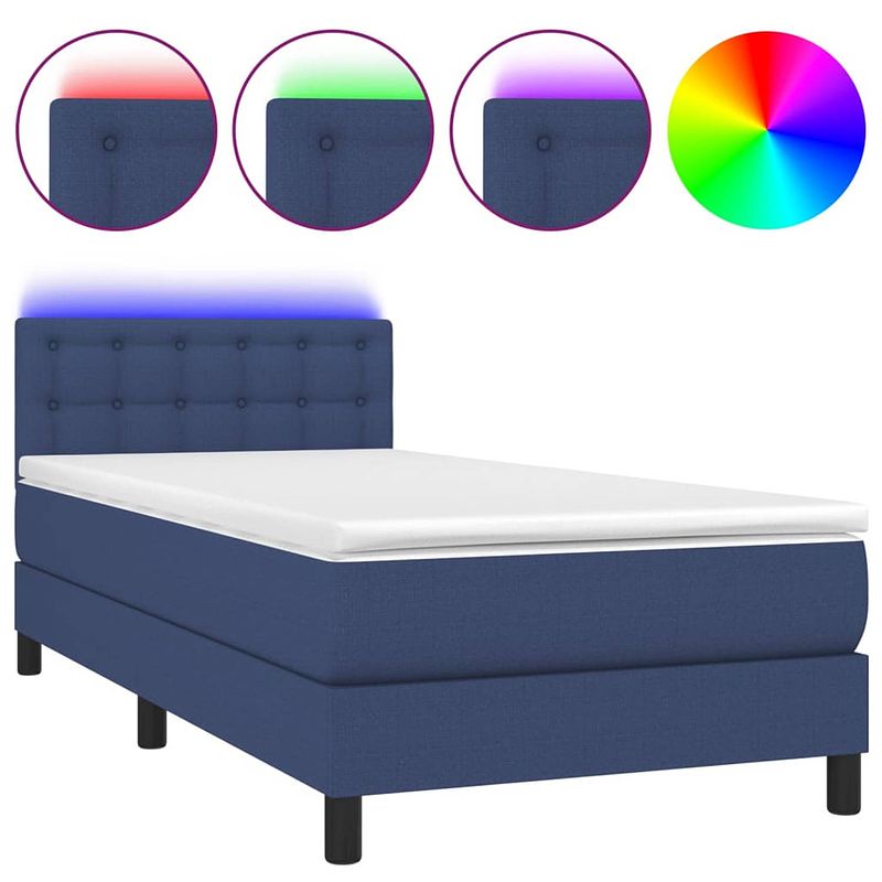 Foto van The living store blauw bedframe - pocketvering matras - led - 193x90x78/88cm